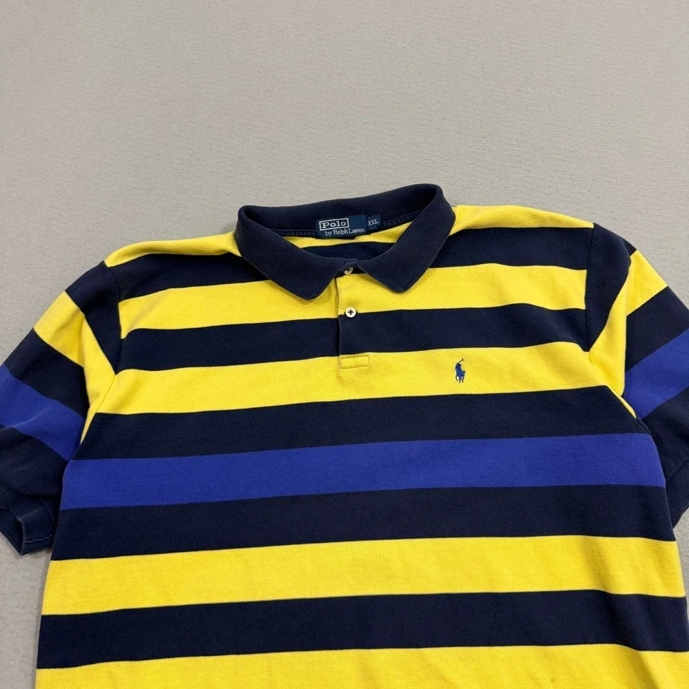 Vintage Polo Ralph Lauren Polo Men's XXL Yellow Blue Striped Short Sleeve Cotton